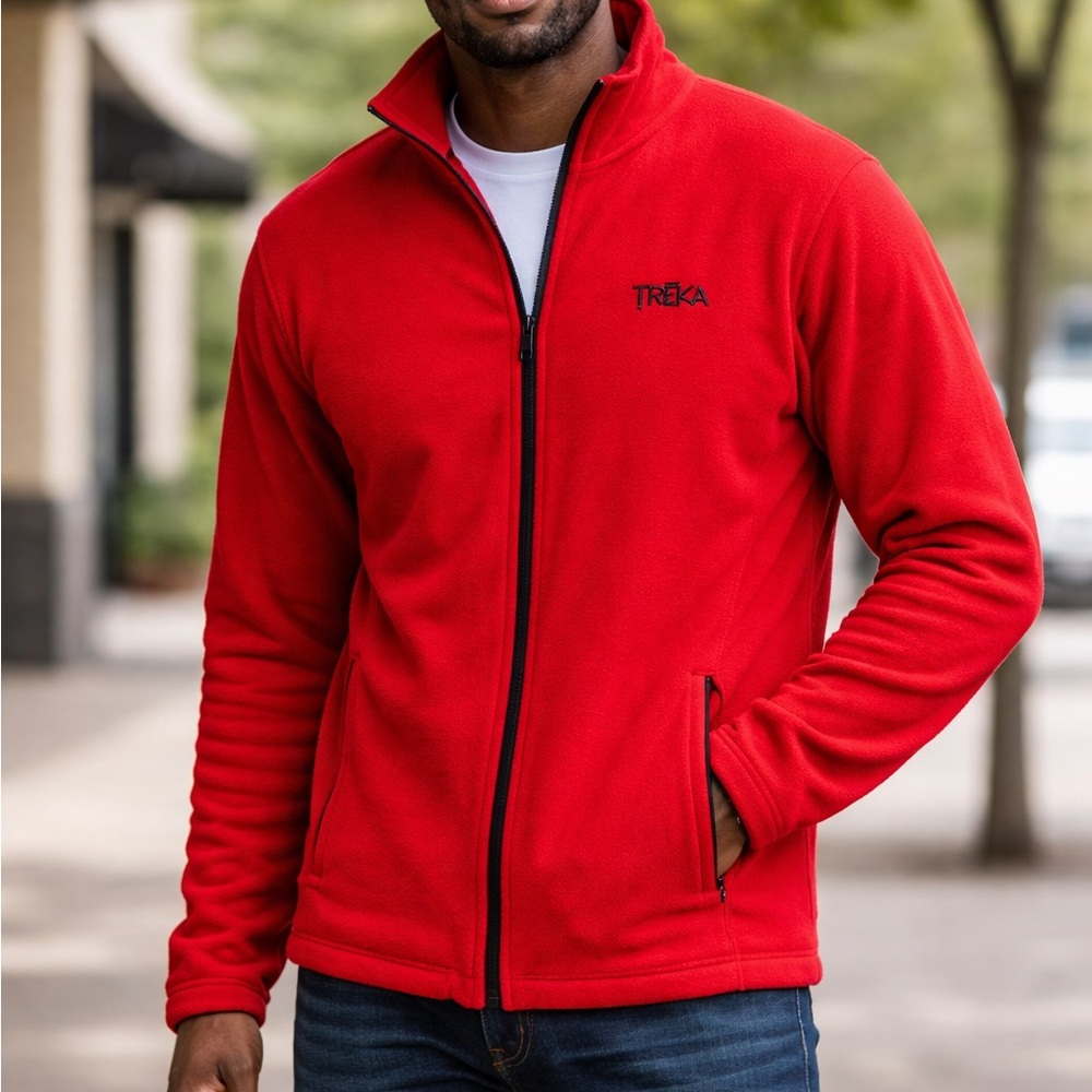Treska Red Full Zip Fleece Jacket Men's XXL | fall Warm Outdoor Hiking Casual